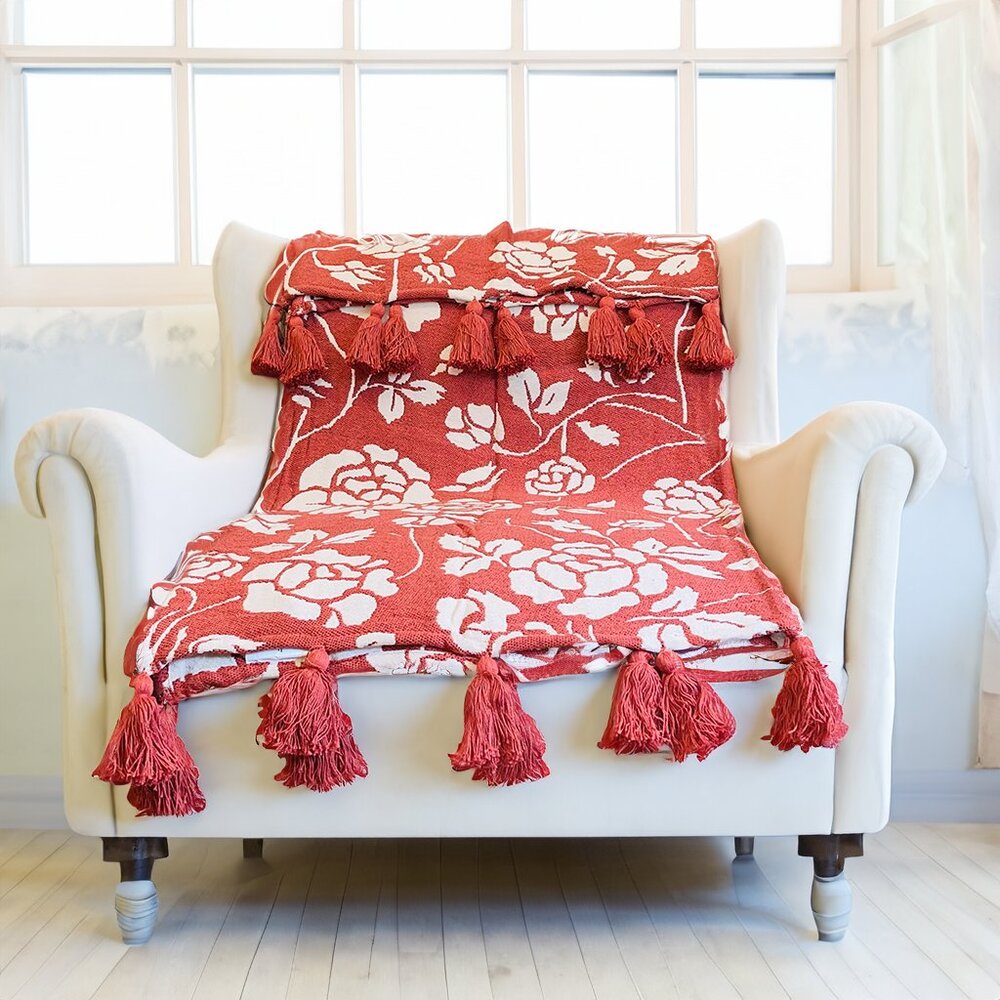 Floral Woven Throw, Blush